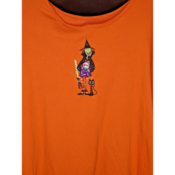 Halloween Top LS Tshirt Witch Embroidered 100% Cotton READ - Picture 5 of 8